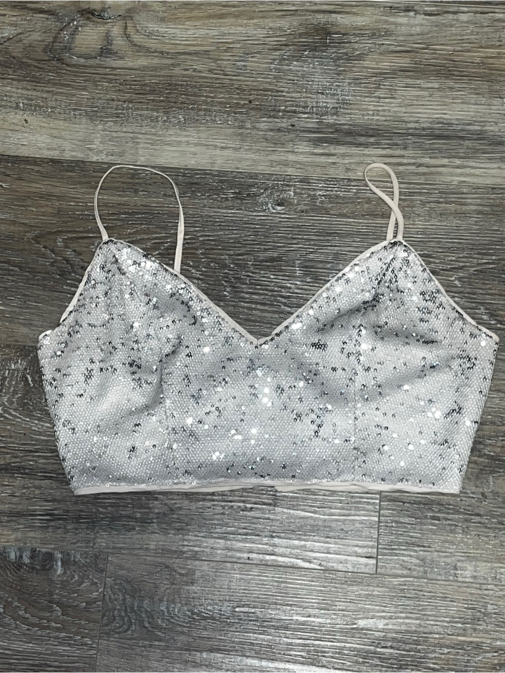 Forever 21 Silver Sequin Spaghetti Strap Crop Top